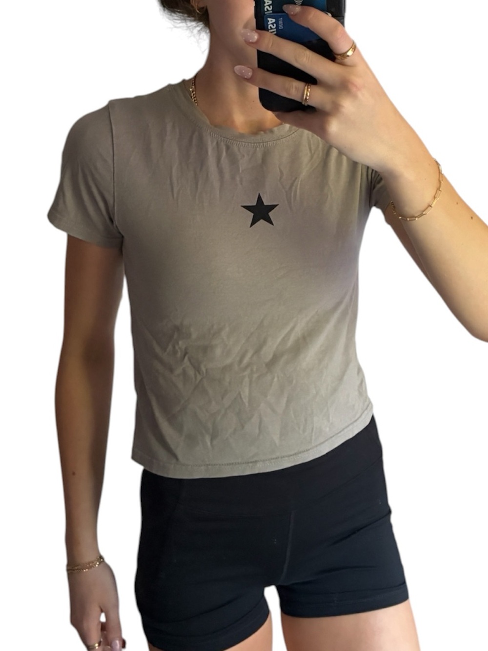 Hollister Star Graphic Baby Tee - Grey Y2K Cropped Top Small
